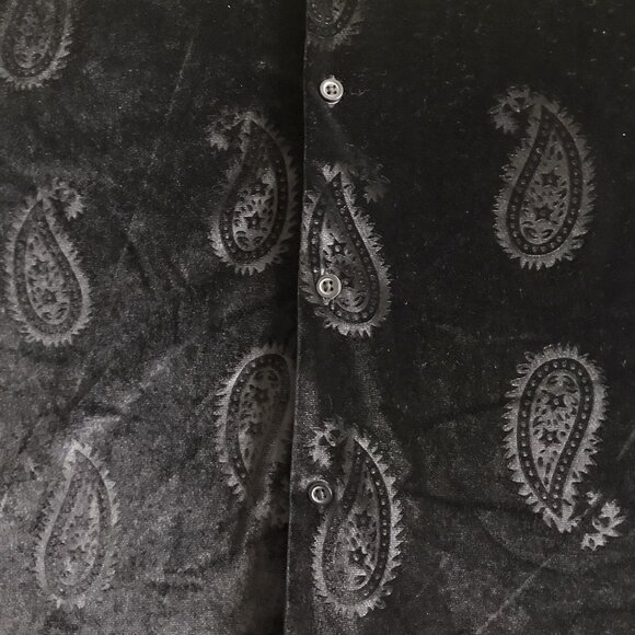 Saints Studio Paisley Velour Button Up Shirt Men's Small Black Short Sleeve Top - Picture 3 of 7